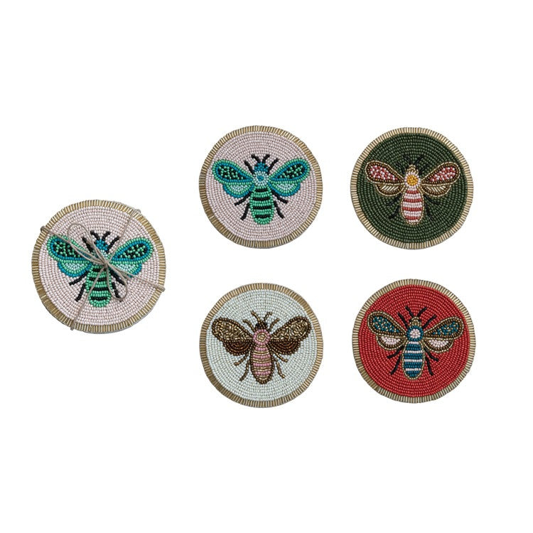 S/4 4"Rd Beaded Glass Coasters
