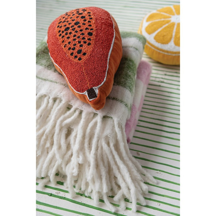 Papaya/Papaya Beaded Pillow
