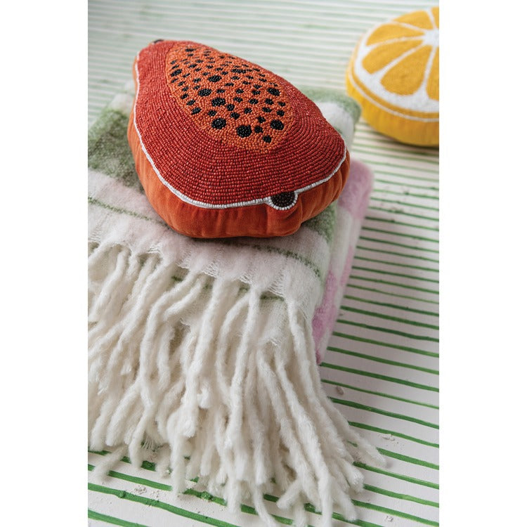 Papaya/Papaya Beaded Pillow